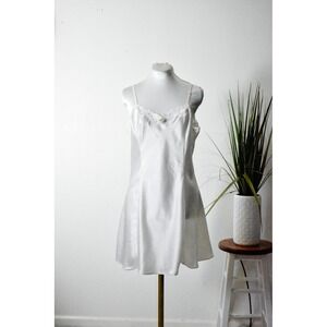 Satin Lace Chemise Women Medium Ivory White Y2K Romantic Slip Nightgown
